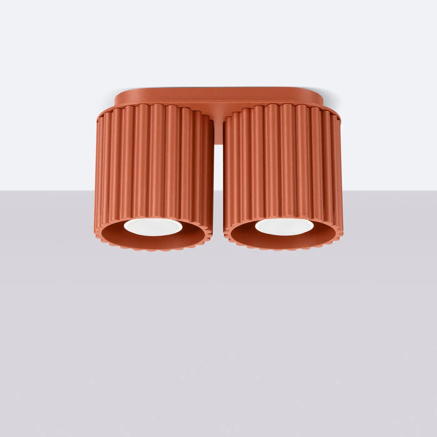 Plafonnier LED double spot rouge ocre aluminium moderne | VIZANAR