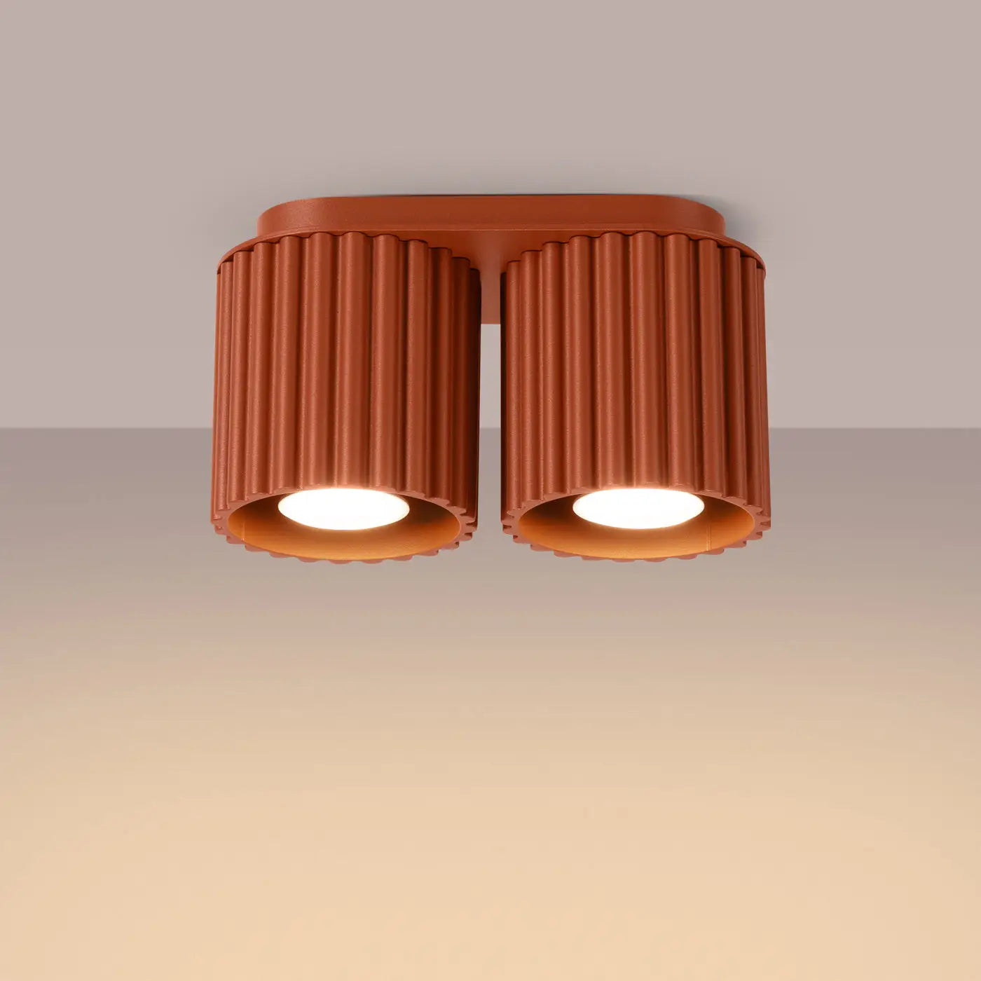 Plafonnier LED double spot rouge ocre aluminium moderne | VIZANAR