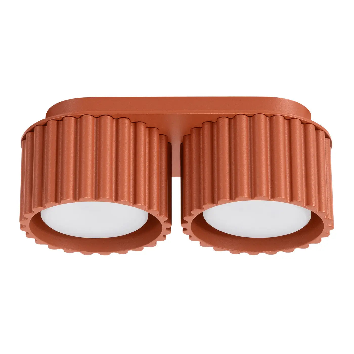Plafonnier LED double spot rouge ocre aluminium moderne | VIZANAR