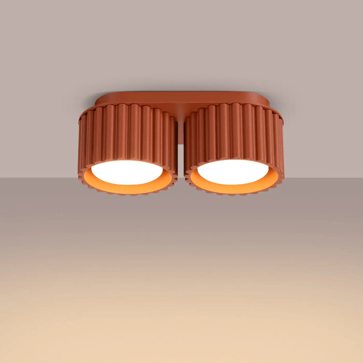 Plafonnier LED double spot rouge ocre aluminium moderne | VIZANAR