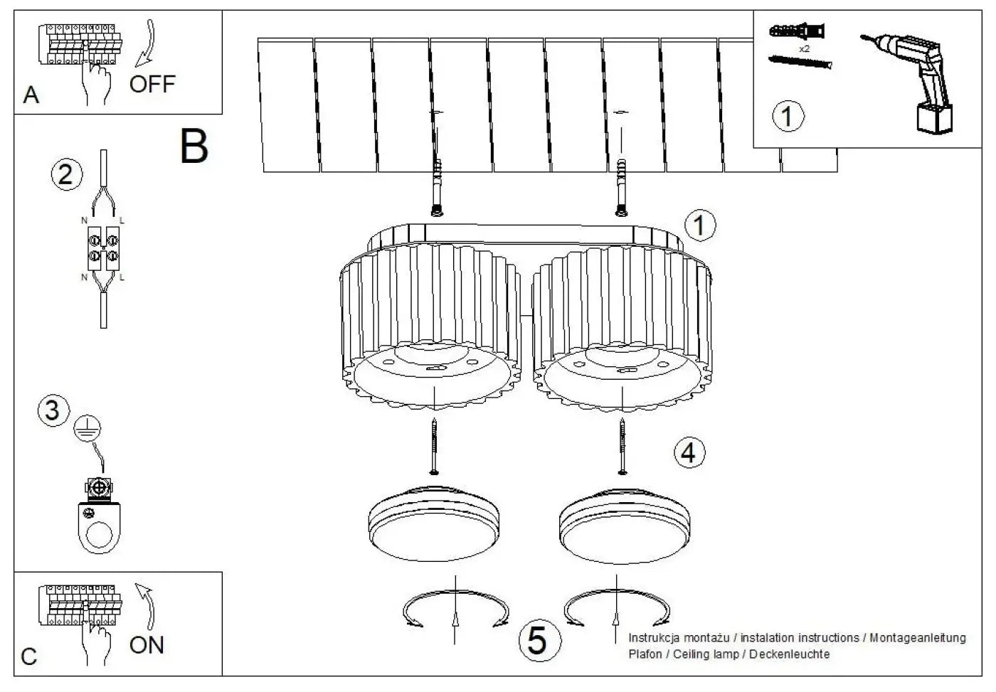 Plafonnier LED double spot outremer aluminium moderne | MIREGO