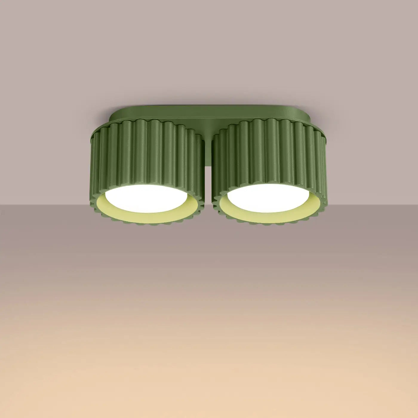 Plafonnier LED double spot vert olive aluminium moderne | NIHEVE