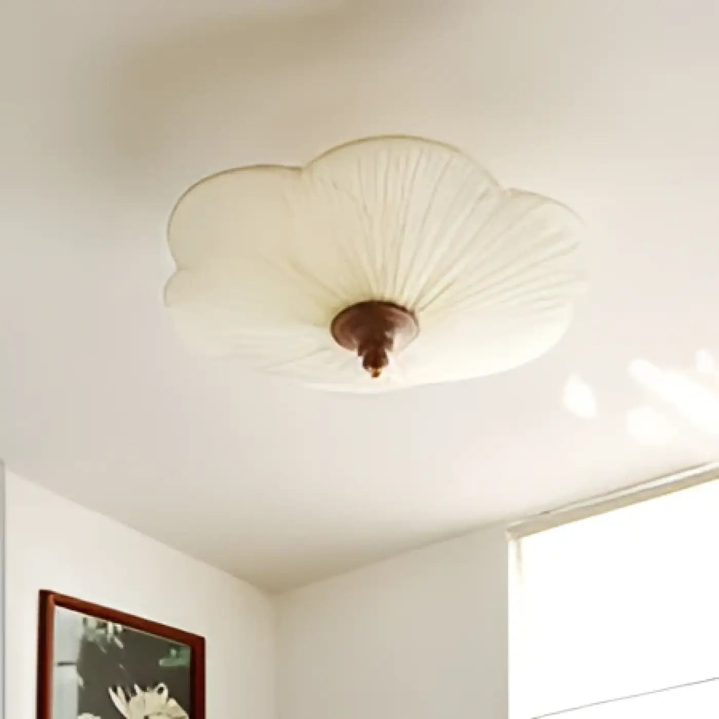 Plafonnier LED bois et métal scandinave floral | KAVESAS