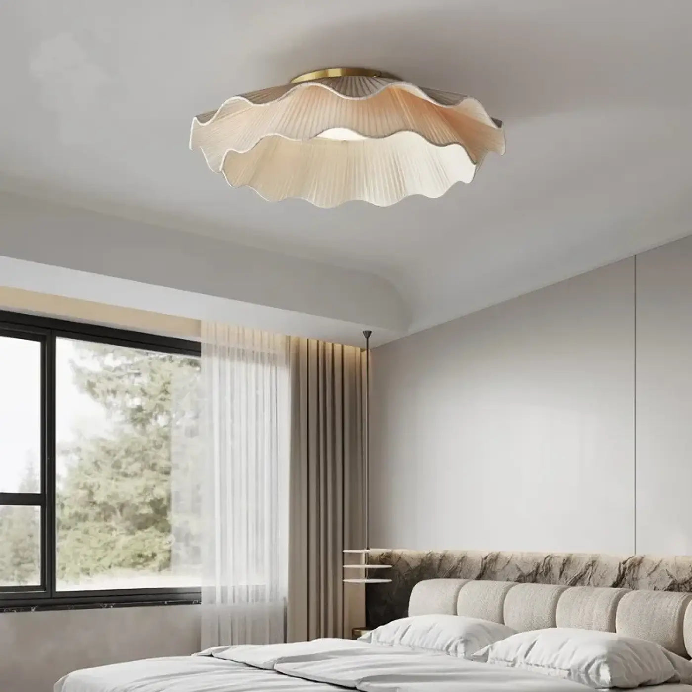 Plafonnier blanc LED forme fleur tissu | REVU