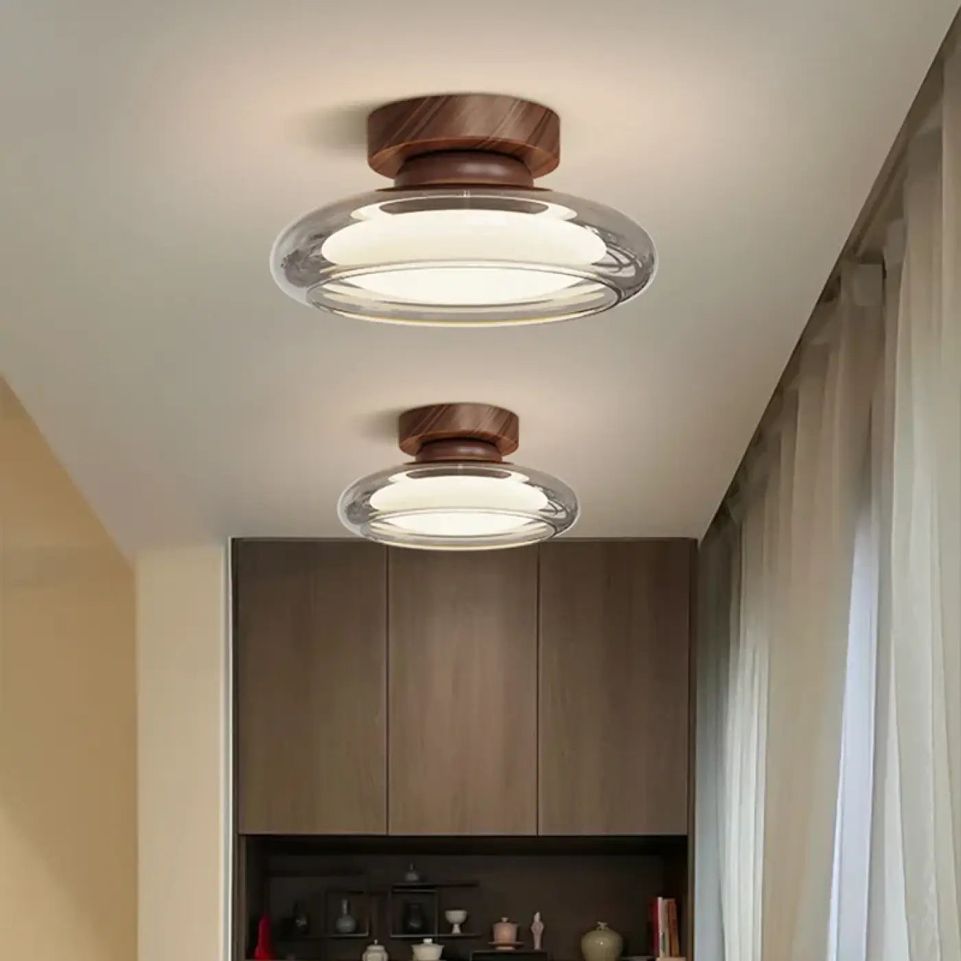 Plafonnier doré marron LED verre raffiné | NASAFE