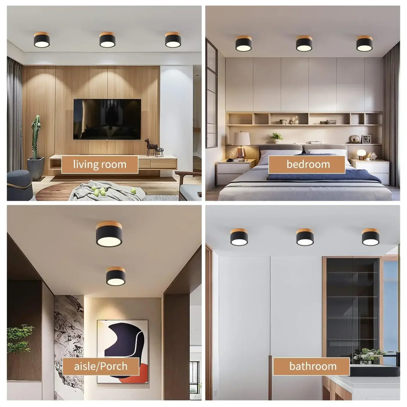 Plafonnier LED noir et bois moderne scandinave | POSU