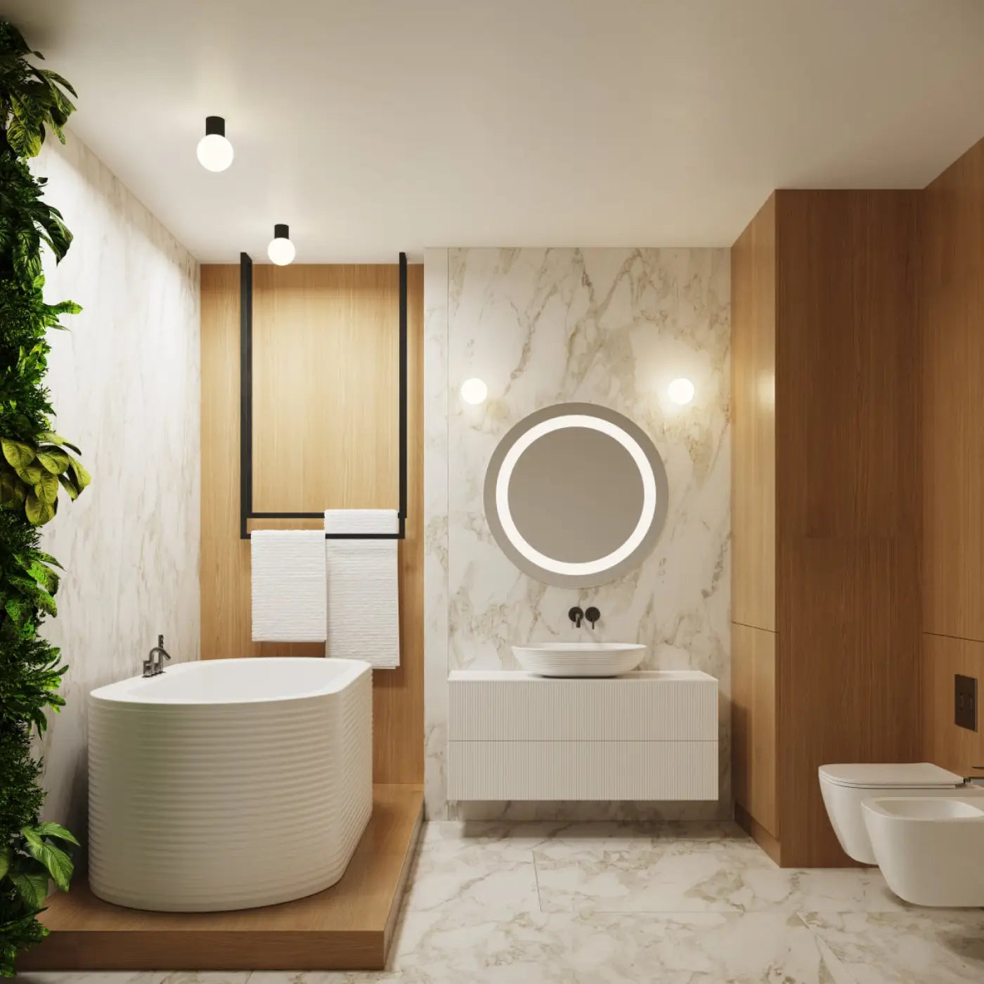 Plafonnier LED noir globe opalin IP44 | FODAHAN