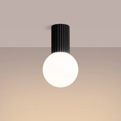 Plafonnier LED noir globe opalin IP44 | FODAHAN