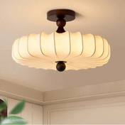 Plafonnier blanc marron LED bois japandi | RARUS