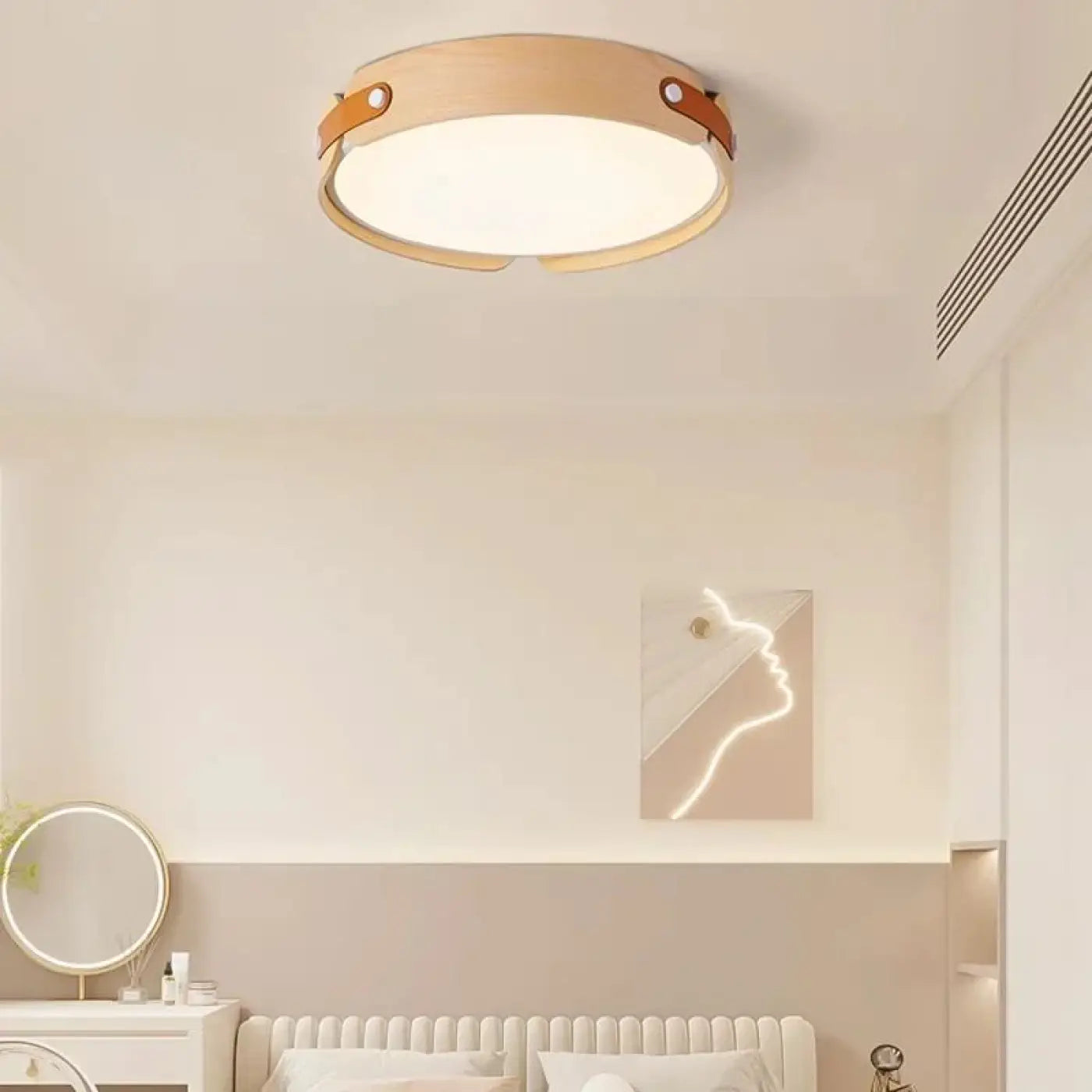 Plafonnier LED bois et cuir scandinave | GOMOFIK