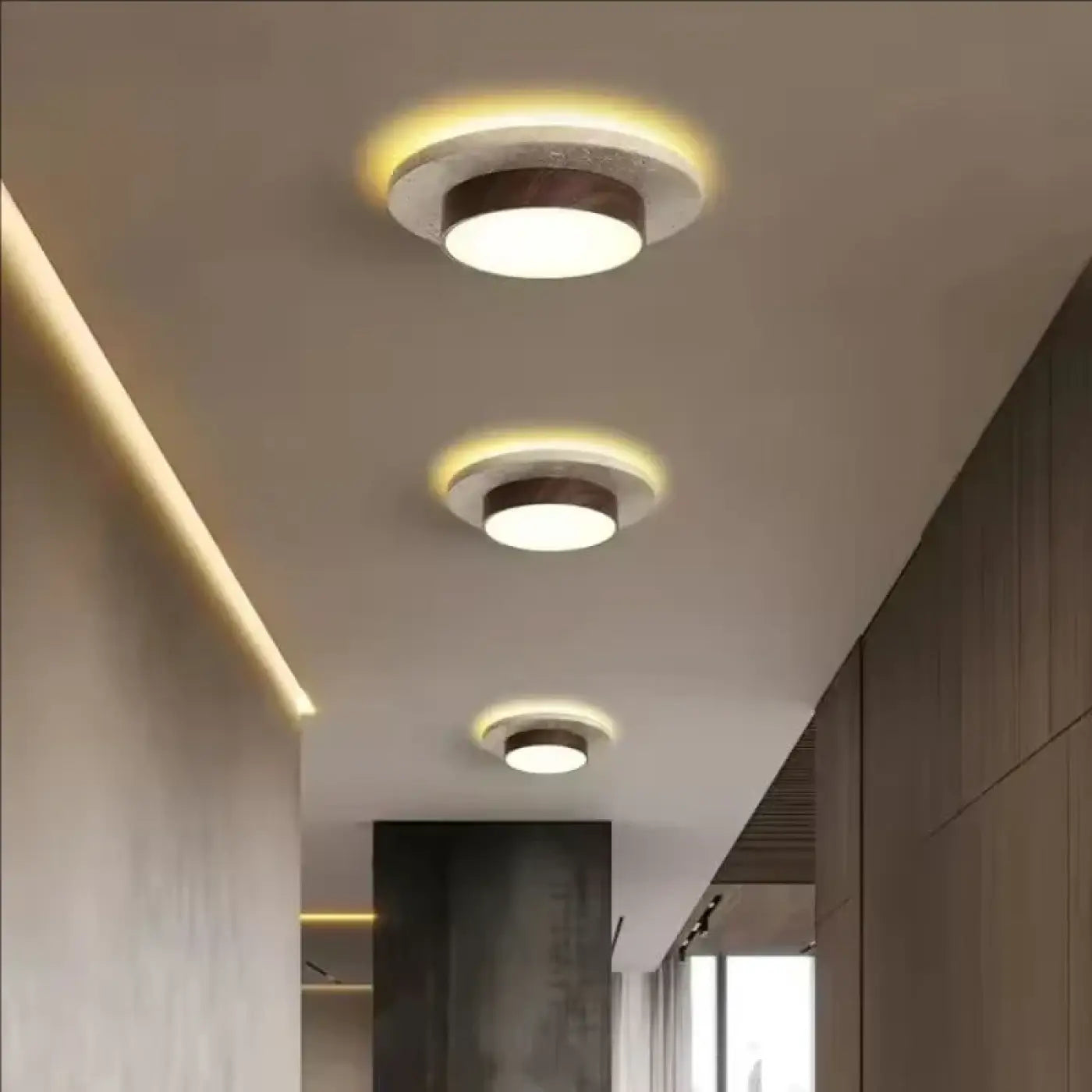 Plafonnier LED bois rond scandinave | LUZU