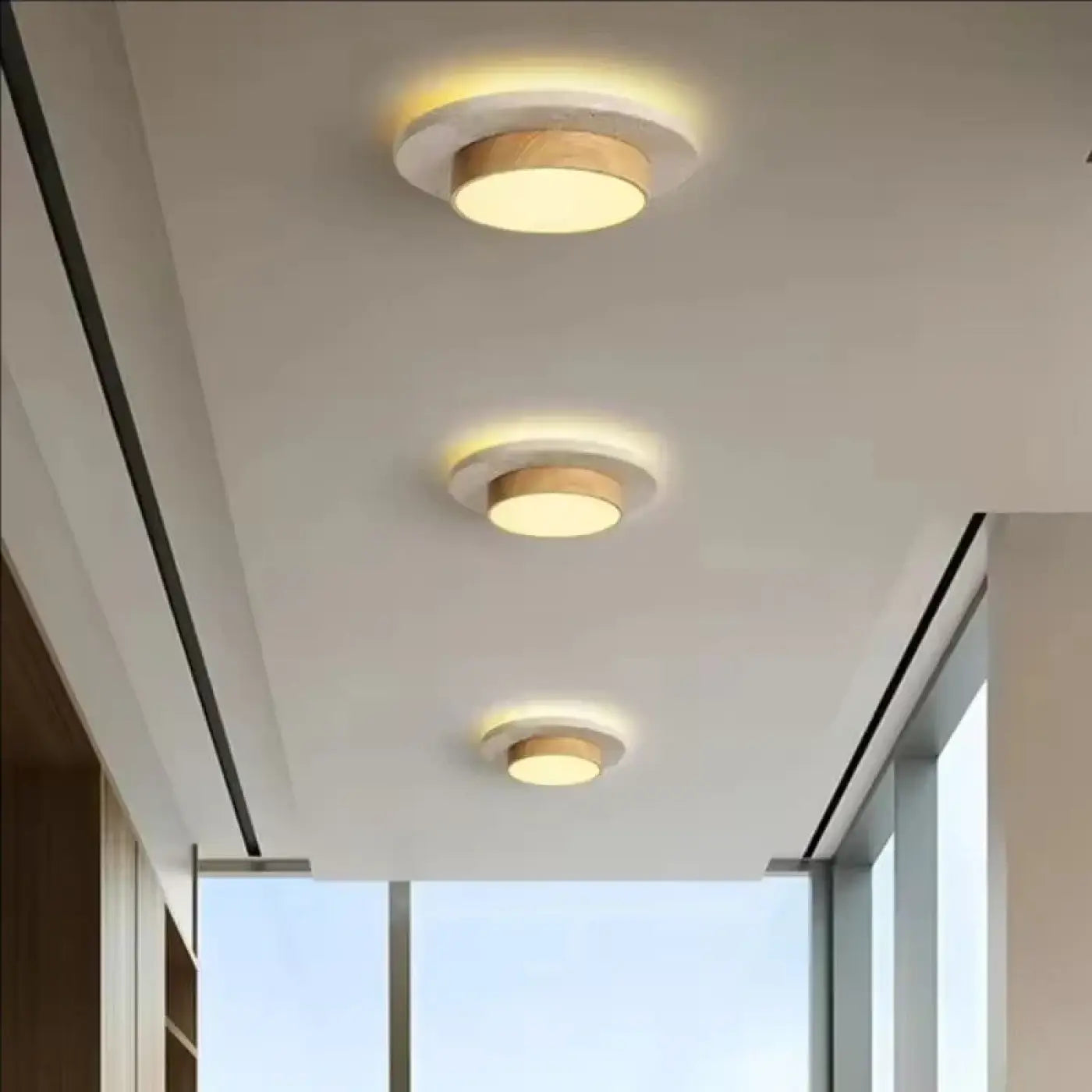 Plafonnier LED bois rond scandinave | LUZU