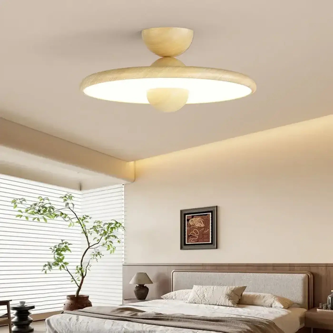 Plafonnier LED bois rond scandinave design | NUROPE