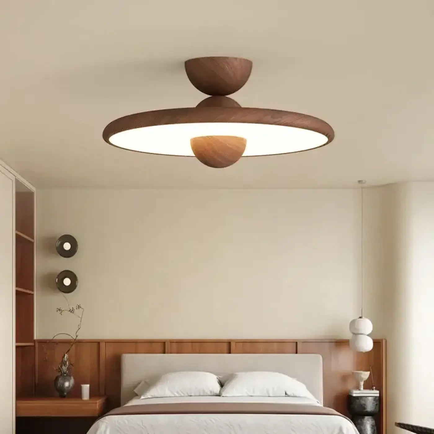 Plafonnier LED bois rond scandinave design | NUROPE