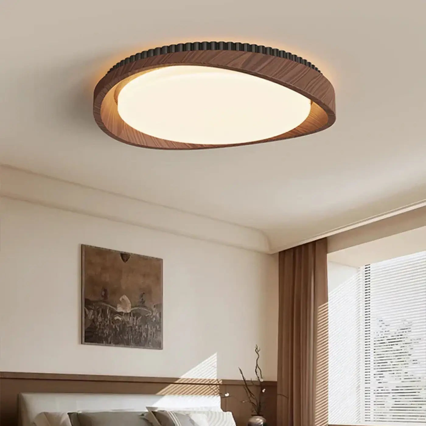 Plafonnier rond effet bois industriel IP65 | BIHON