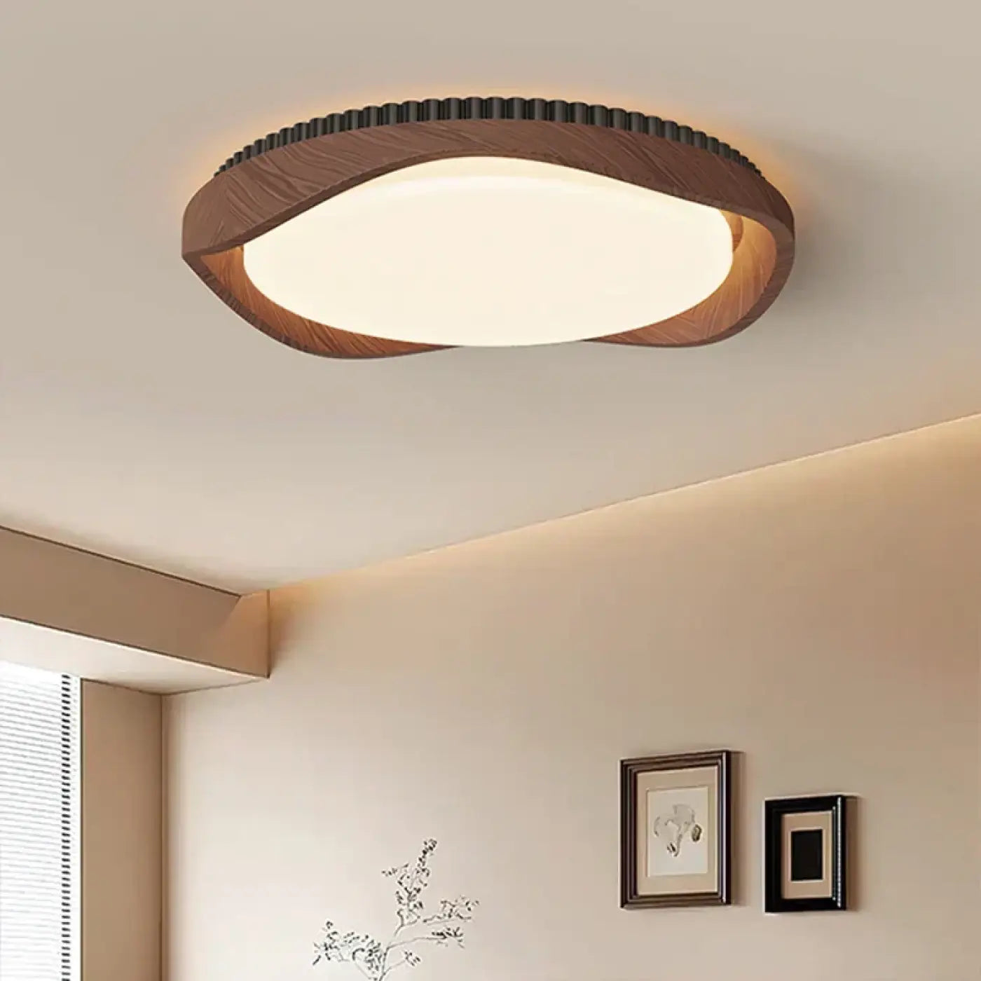 Plafonnier rond effet bois industriel IP65 | BIHON