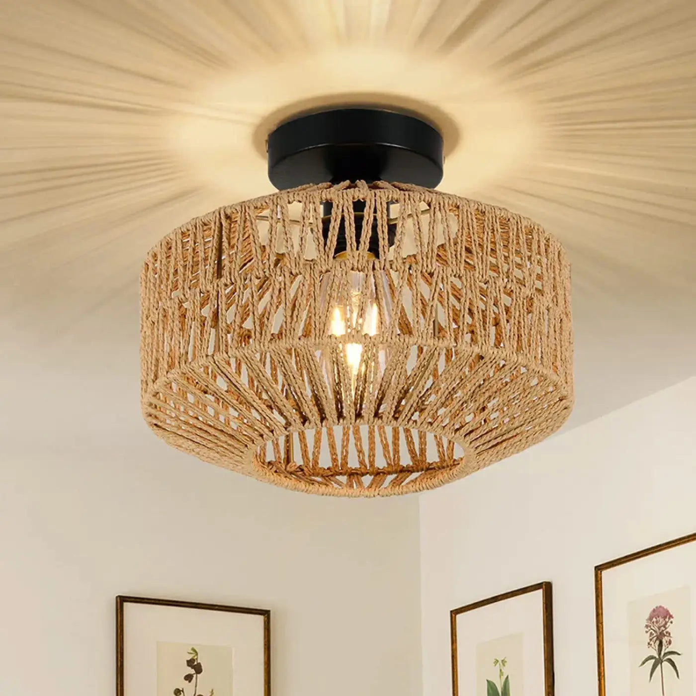 Plafonnier rotin tressé beige naturel | BURESEN