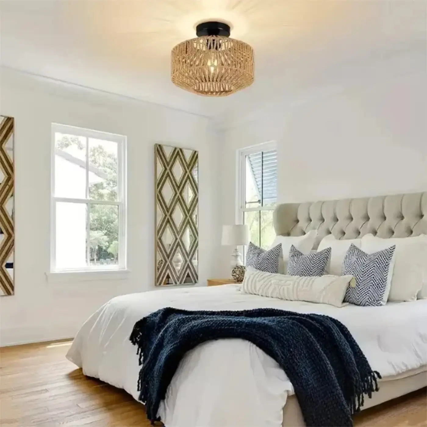 Plafonnier rotin tressé beige naturel | BURESEN