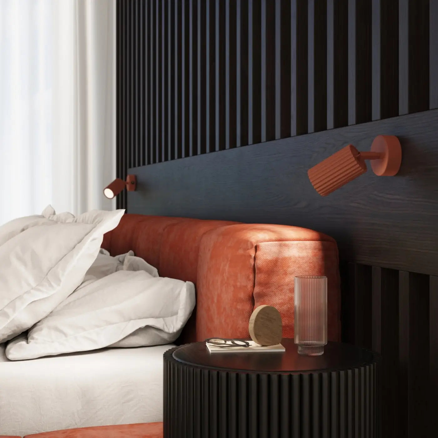 Plafonnier LED rouge ocre aluminium minimaliste | REBE