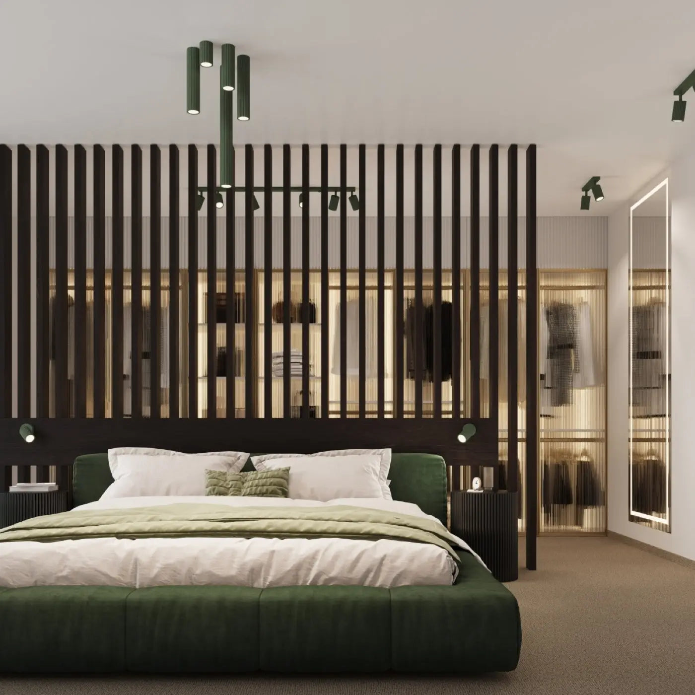 Plafonnier LED vert olive aluminium moderne | KEZALE