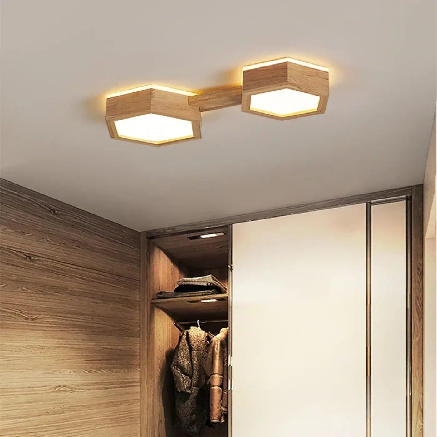 Plafonnier bois beige LED minimaliste | RIBA