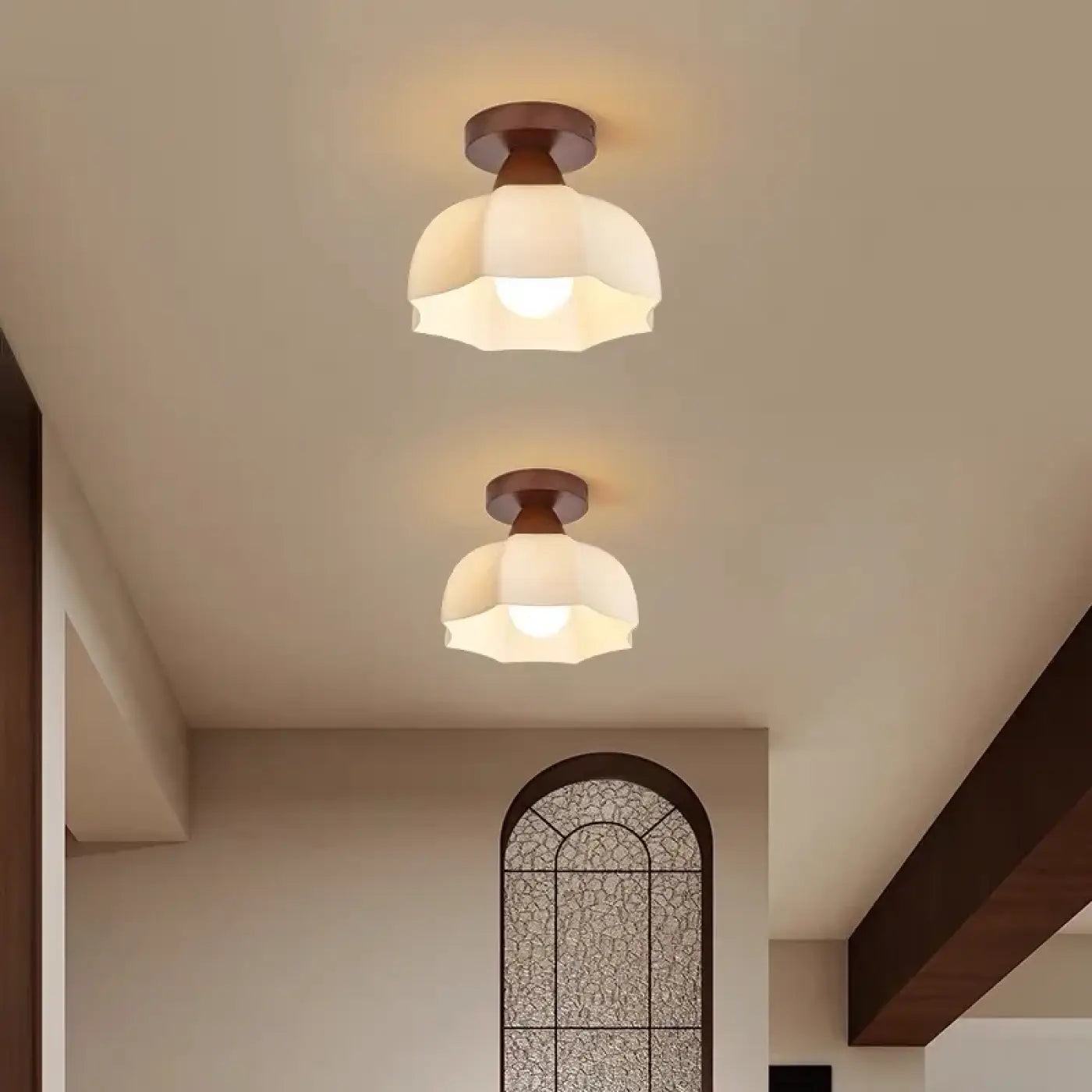 Plafonnier bois et verre marron design LED | BEHU
