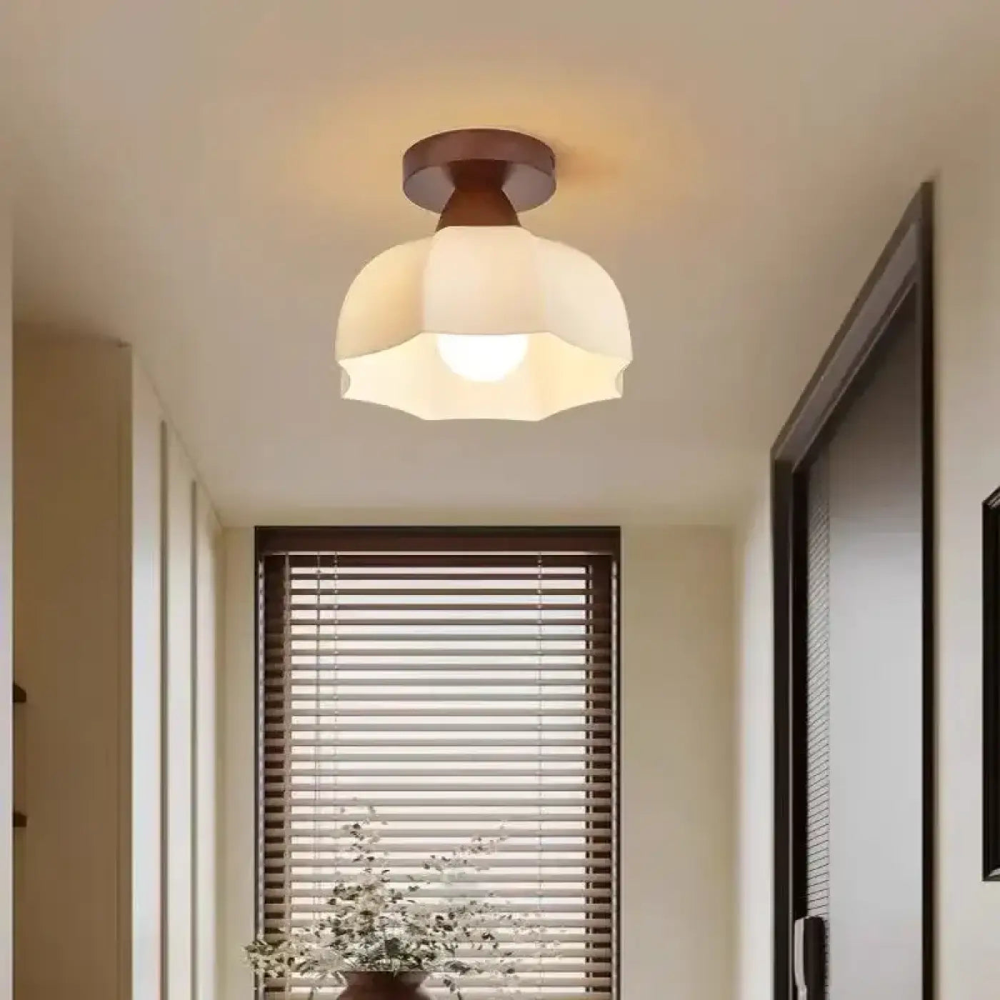 Plafonnier bois et verre marron design LED | BEHU