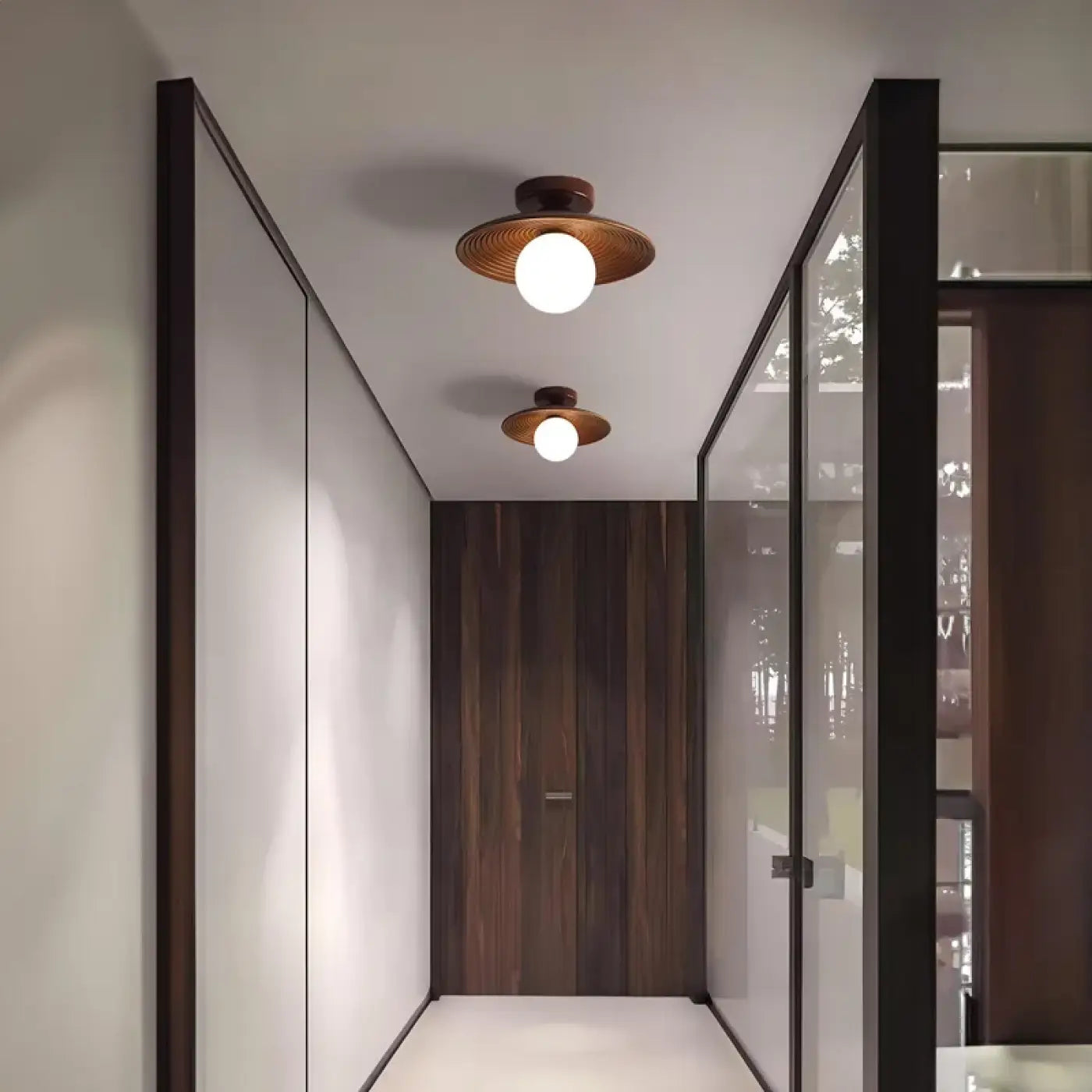 Plafonnier LED bois et verre design moderne | SEREL
