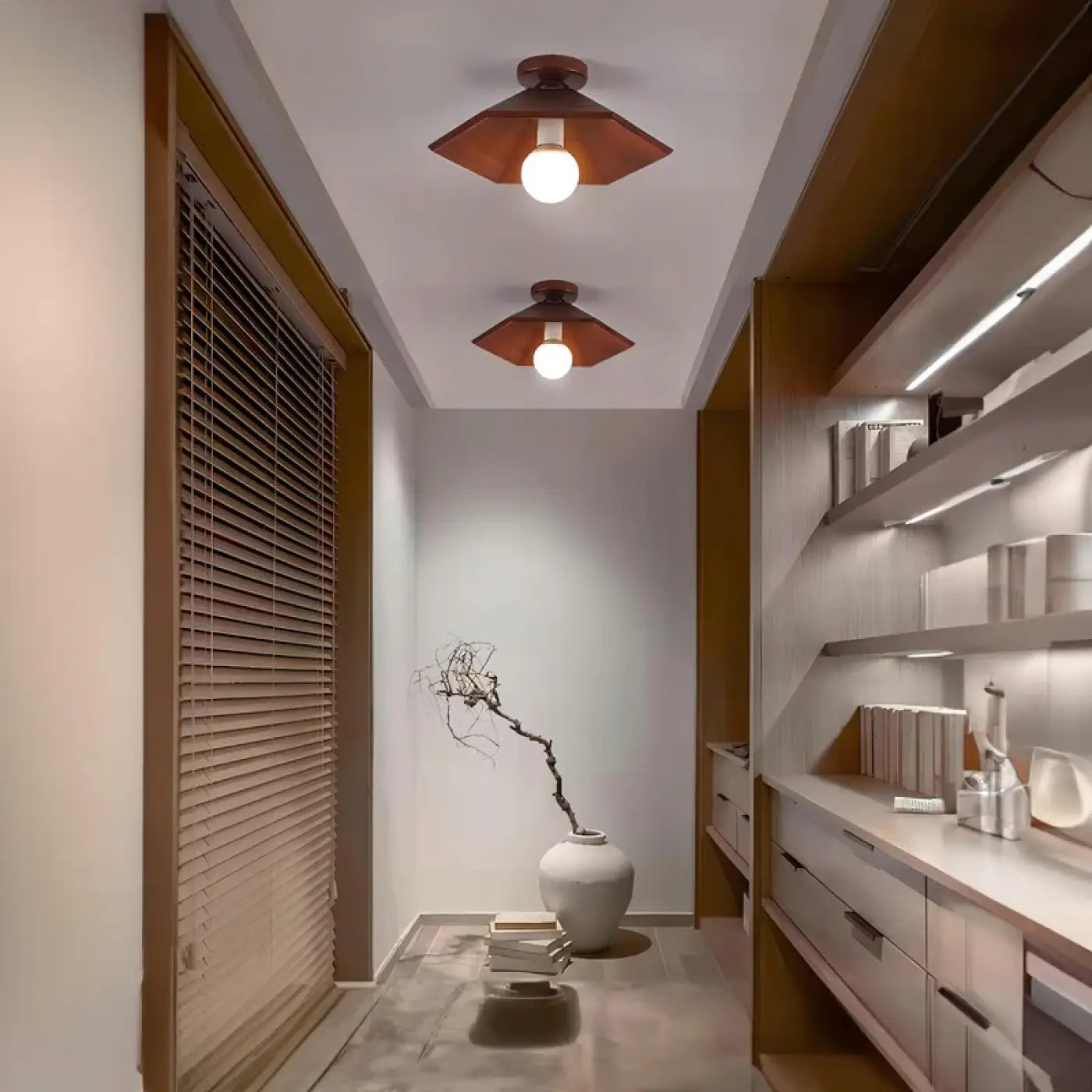 Plafonnier LED bois et verre design moderne | SEREL