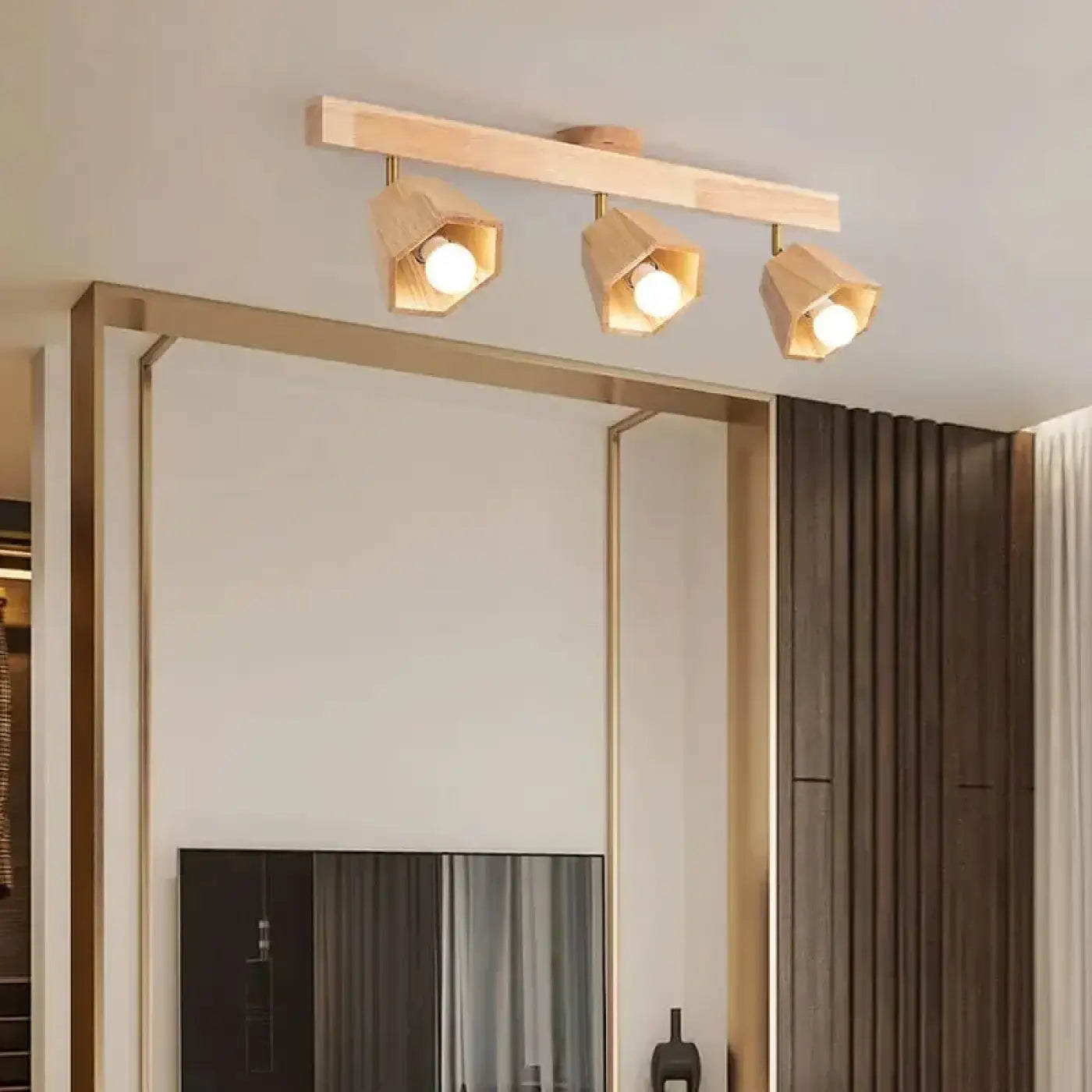Plafonnier bois LED 4 spots moderne | ZIZORU