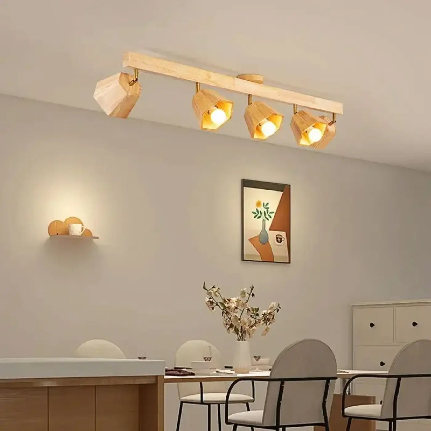 Plafonnier bois LED 4 spots moderne | ZIZORU