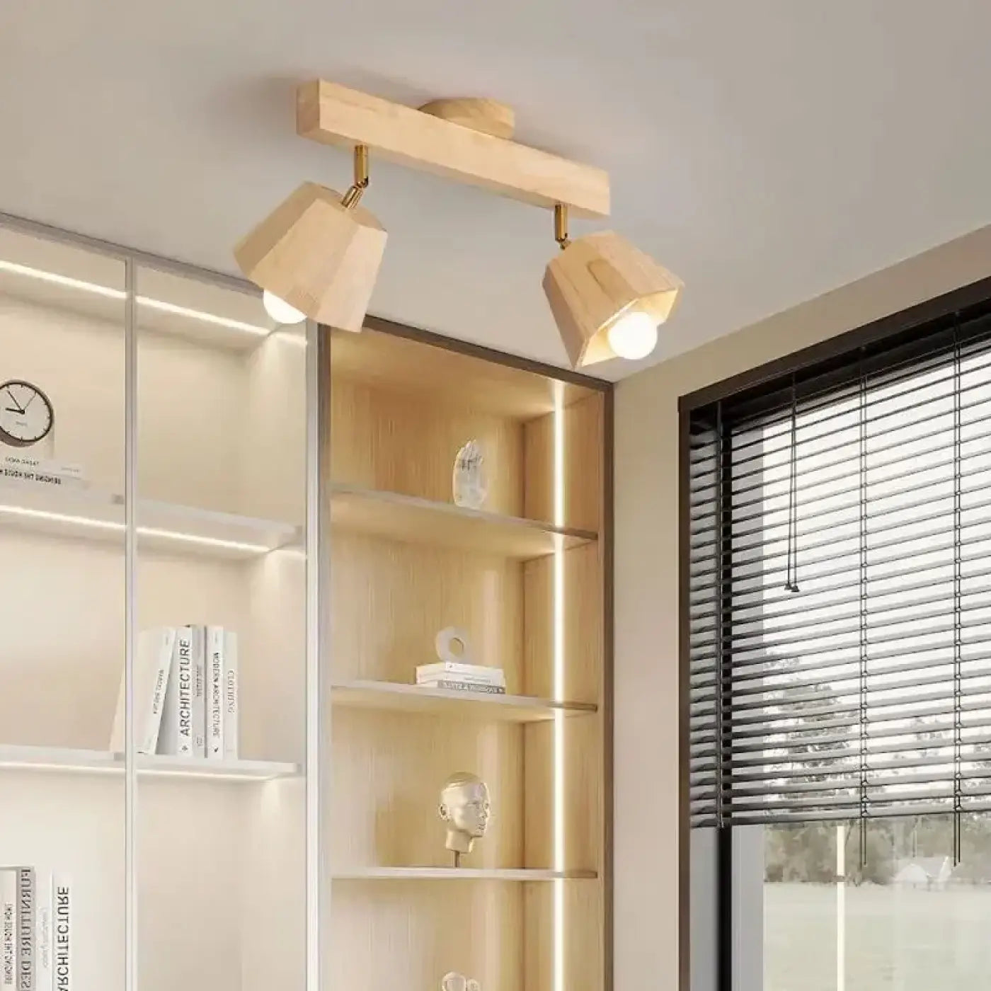 Plafonnier bois LED 4 spots moderne | ZIZORU