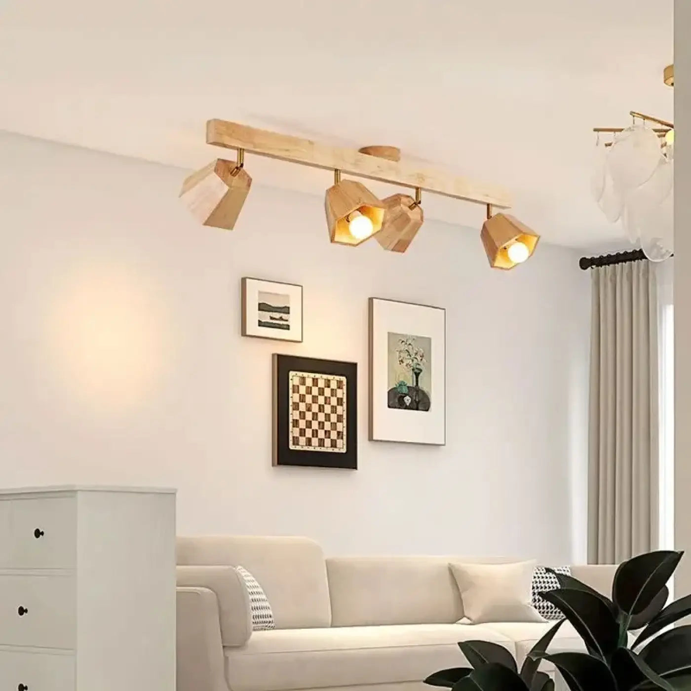 Plafonnier bois LED 4 spots moderne | ZIZORU