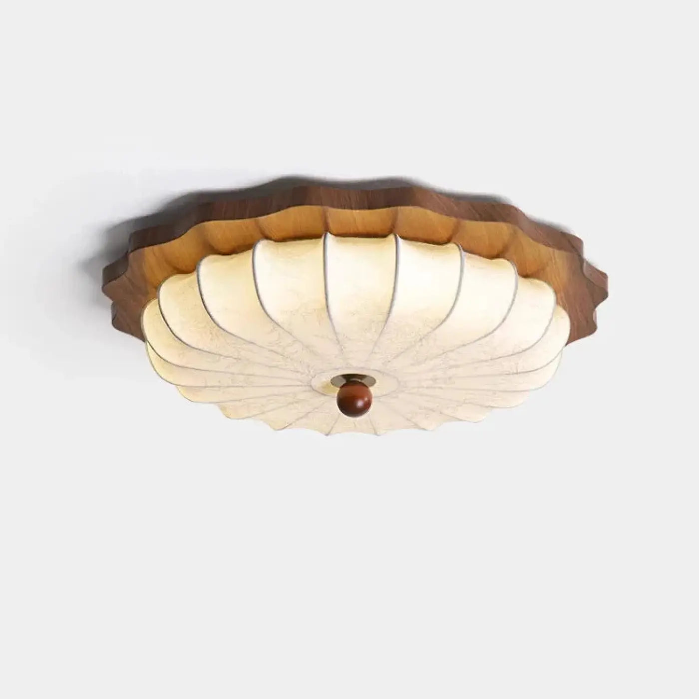 Plafonnier bois et tissu beige lanterne vintage | BUPUK