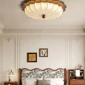 Plafonnier bois et tissu beige lanterne vintage | BUPUK