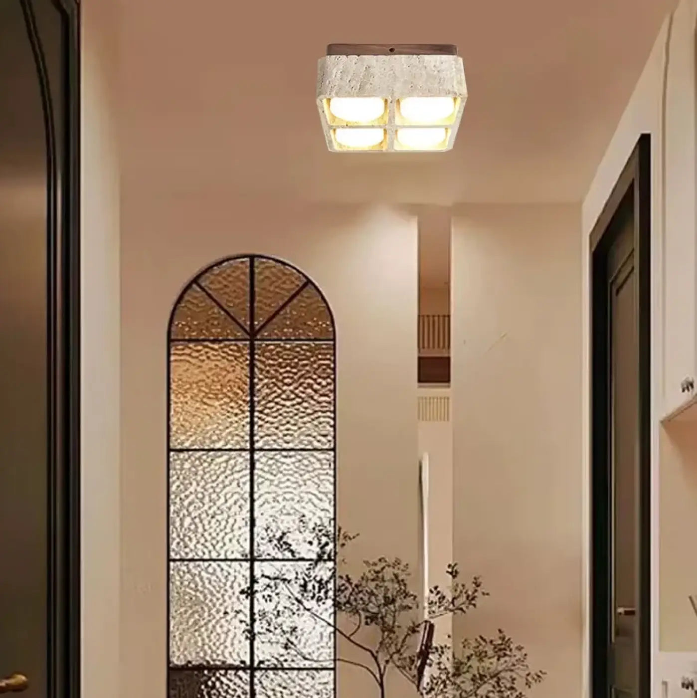 Plafonnier LED pierre et bois carré moderne | KUBU