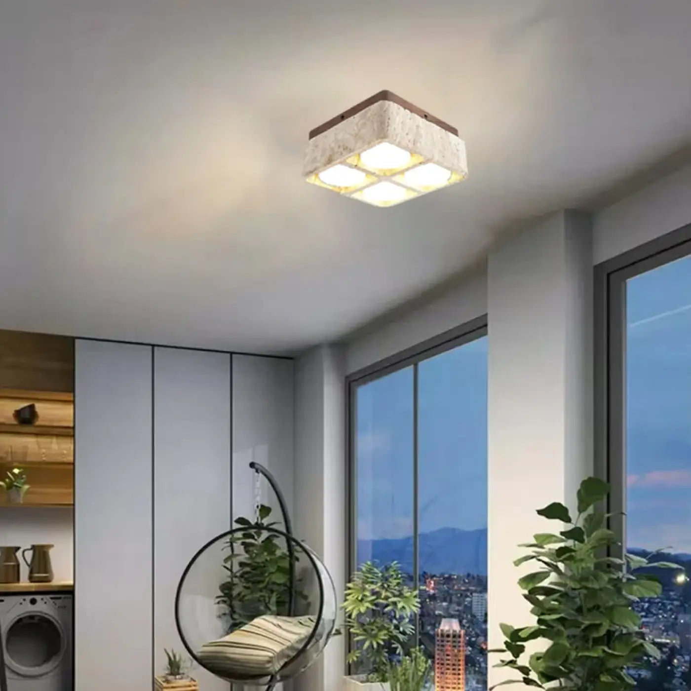 Plafonnier LED pierre et bois carré moderne | KUBU