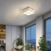 Plafonnier LED pierre et bois carré moderne | KUBU