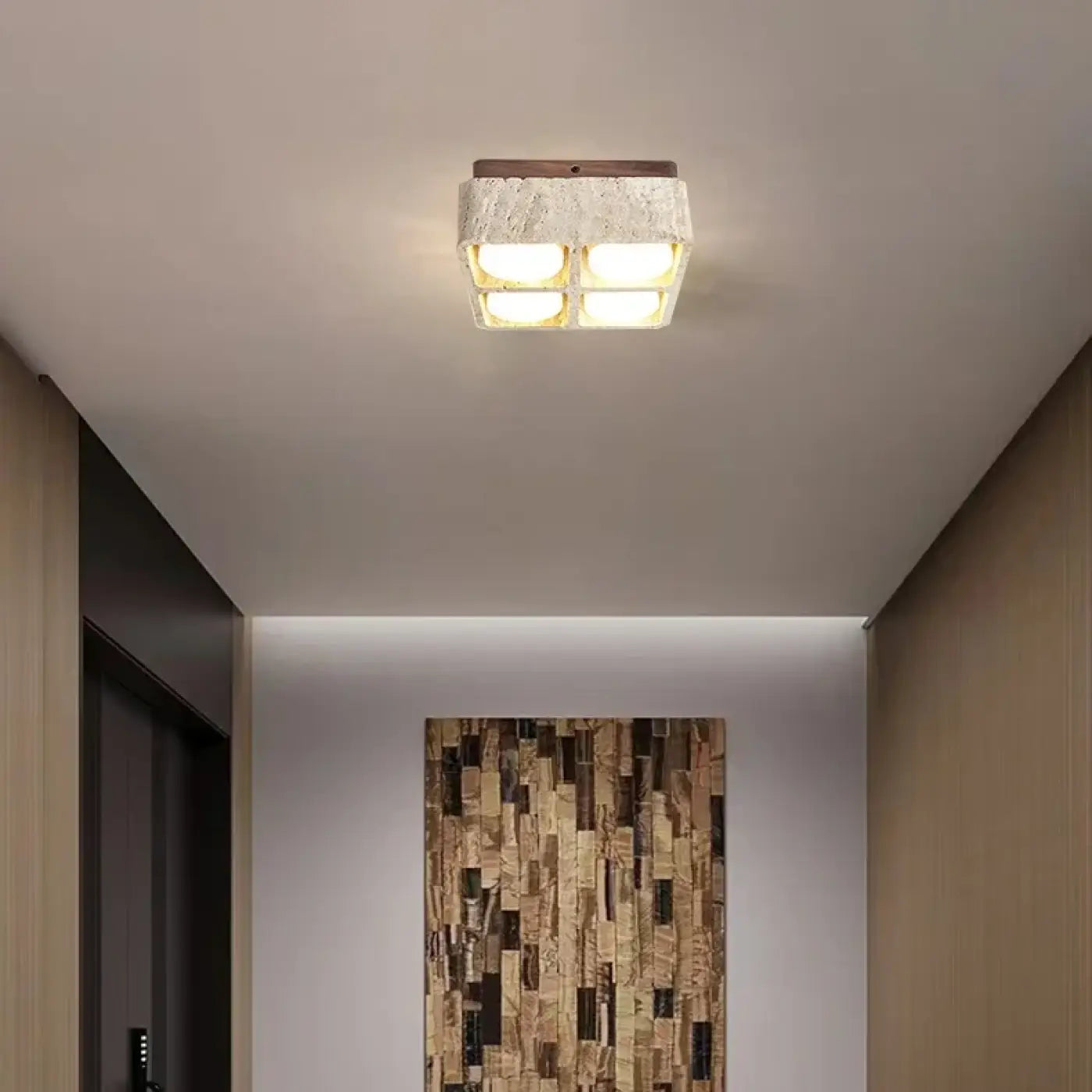 Plafonnier LED pierre et bois carré moderne | KUBU