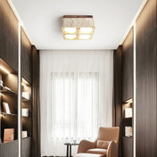 Plafonnier LED pierre et bois carré moderne | KUBU