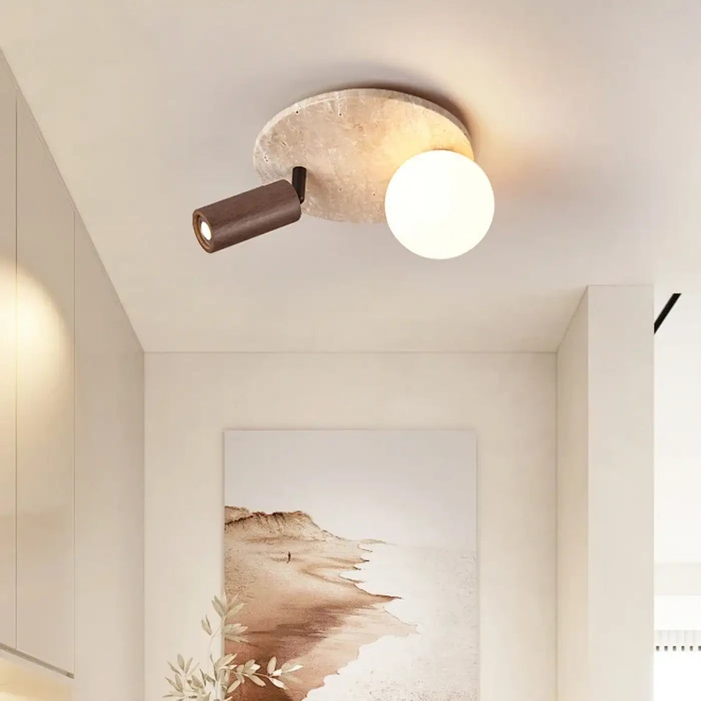 Plafonnier LED pierre et bois moderne design | NEVIFE