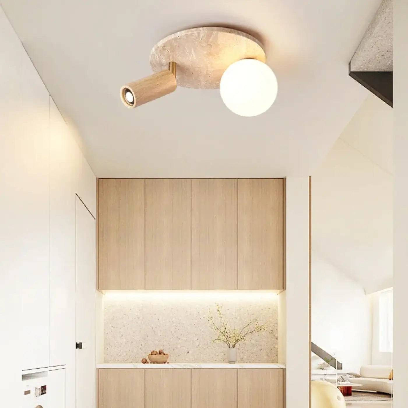 Plafonnier LED pierre et bois moderne design | NEVIFE