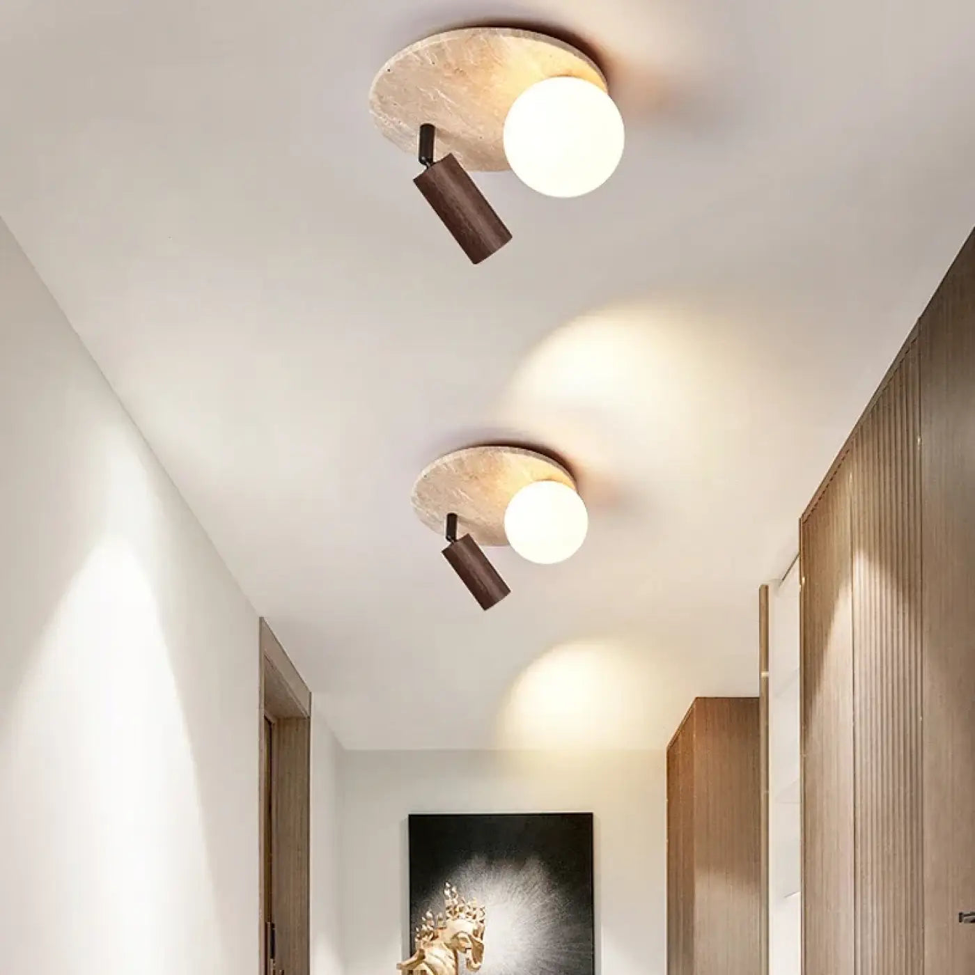 Plafonnier LED pierre et bois moderne design | NEVIFE