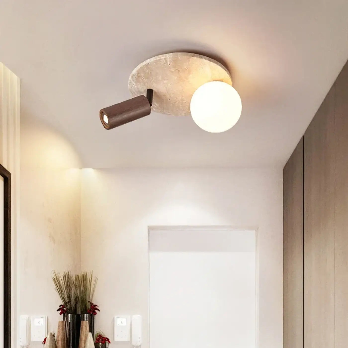 Plafonnier LED pierre et bois moderne design | NEVIFE