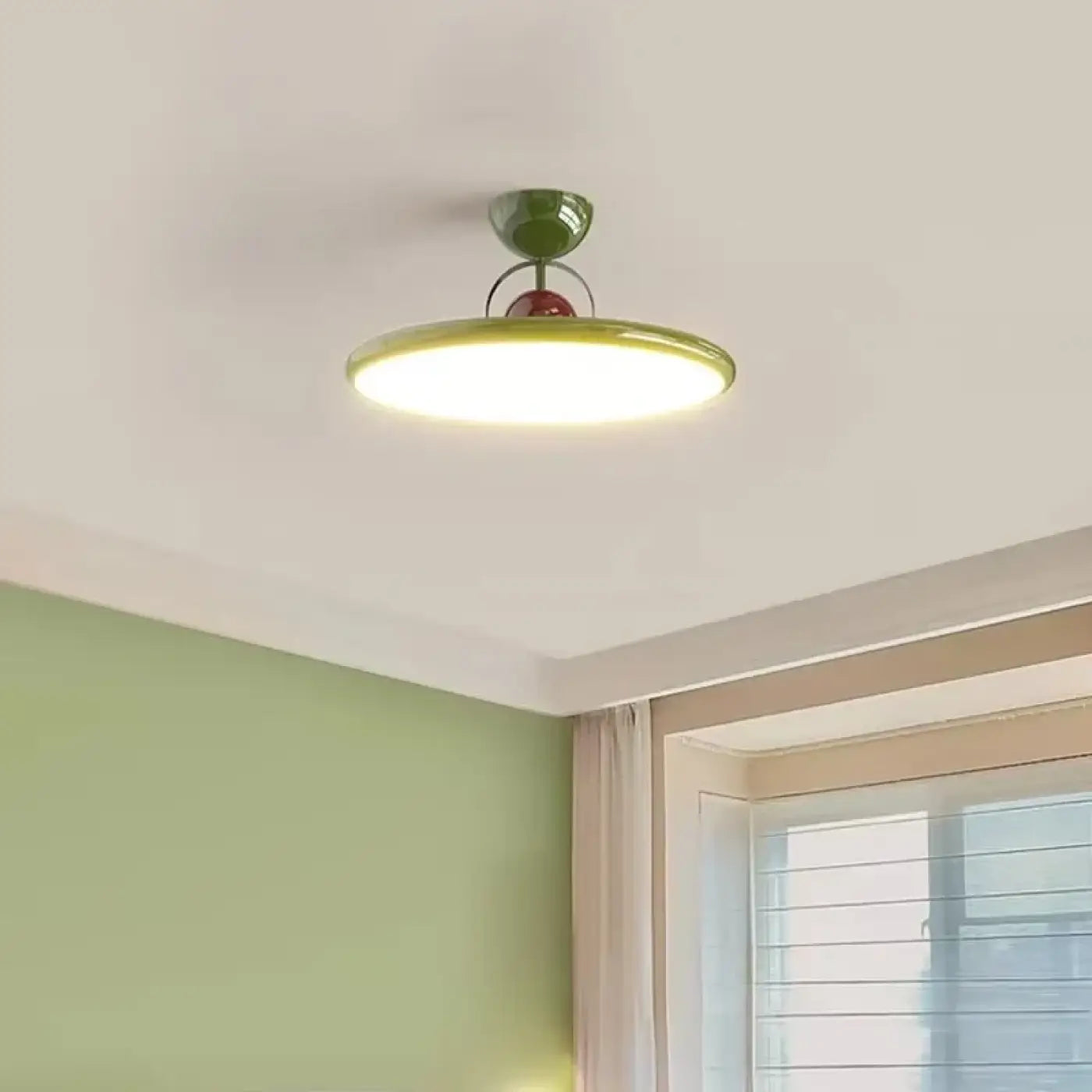 Plafonnier LED rond métal blanc et vert moderne | HUMOS