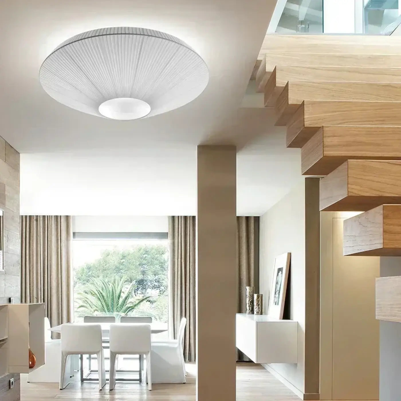 Plafonnier tissu blanc forme dôme moderne | SADI
