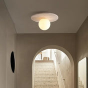 Plafonnier pierre claire et verre blanc moderne | RUPIHEL
