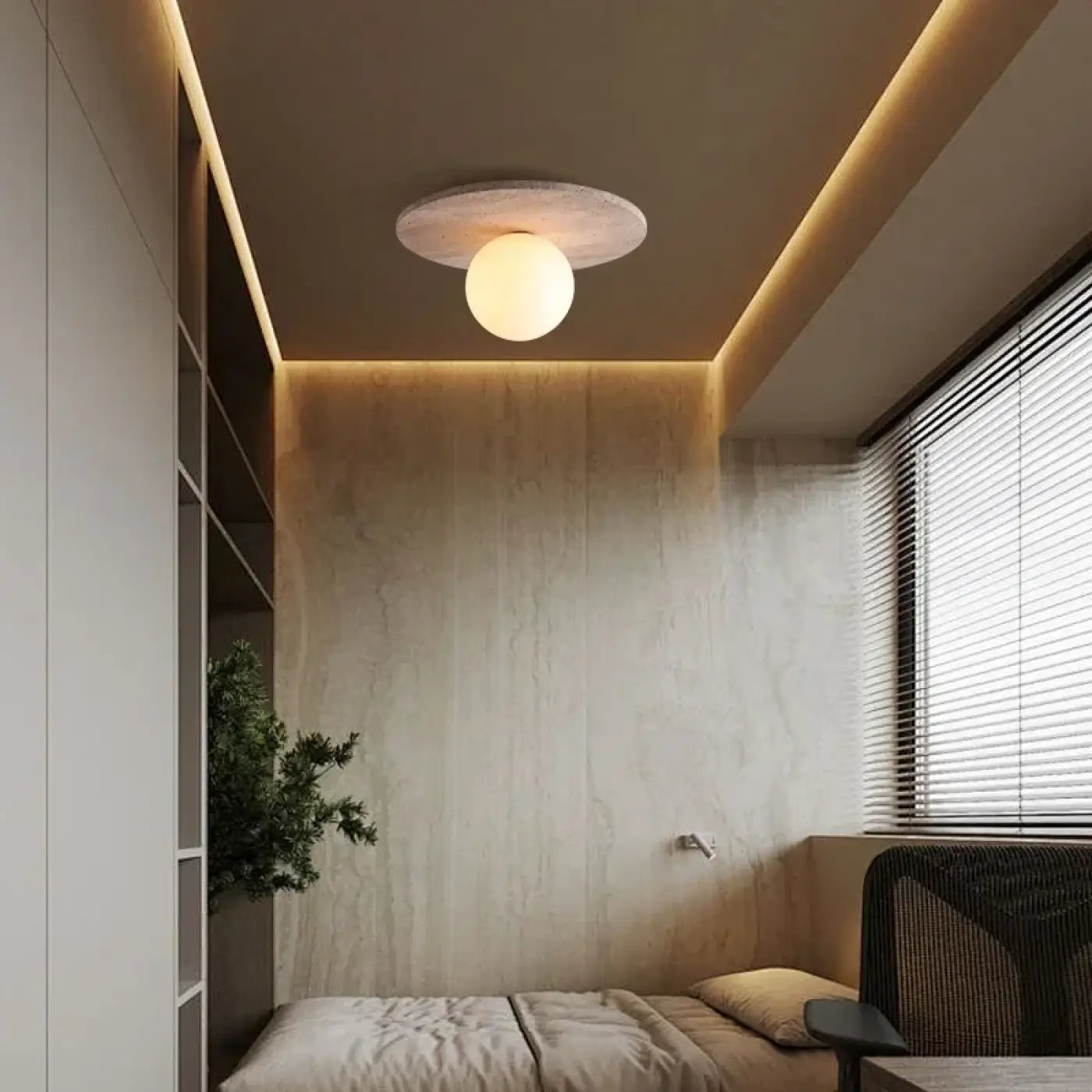 Plafonnier pierre claire et verre blanc moderne | RUPIHEL