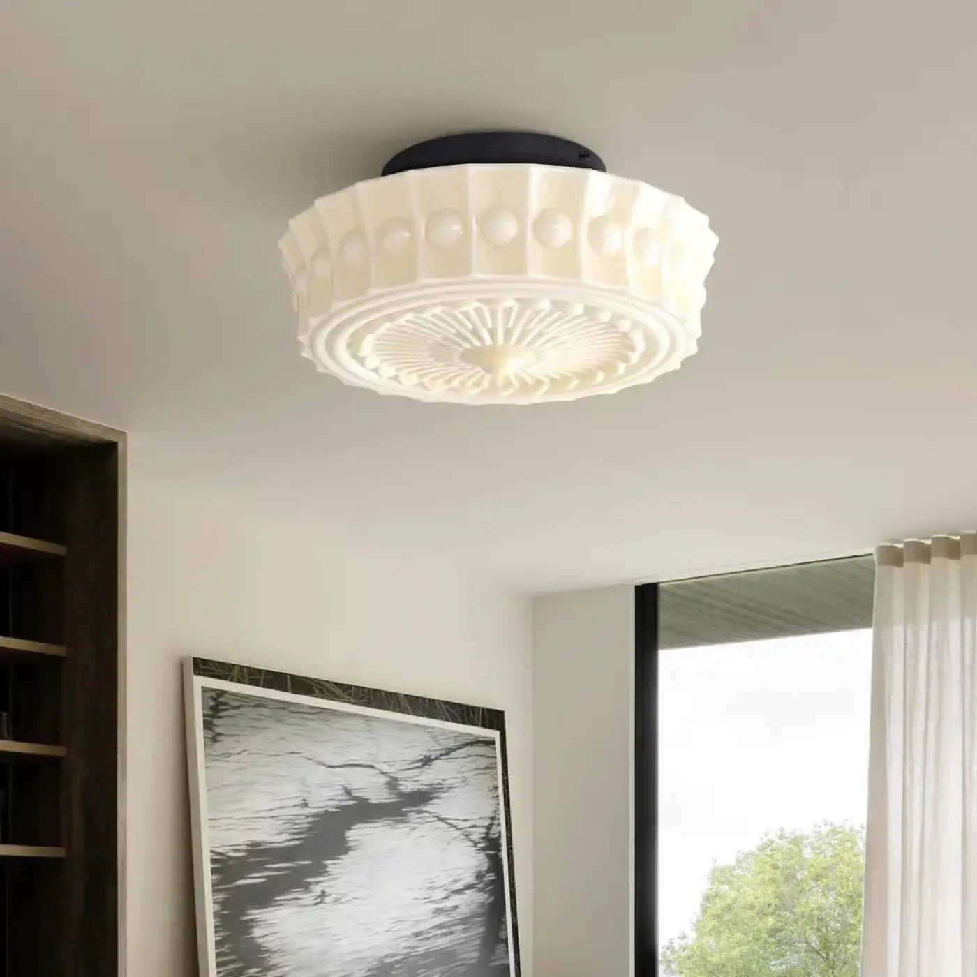 Plafonnier verre blanc sculpté design moderne | TIRON