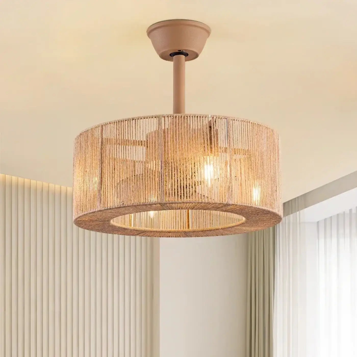 Plafonnier rotin beige cylindrique moderne | ZOZON